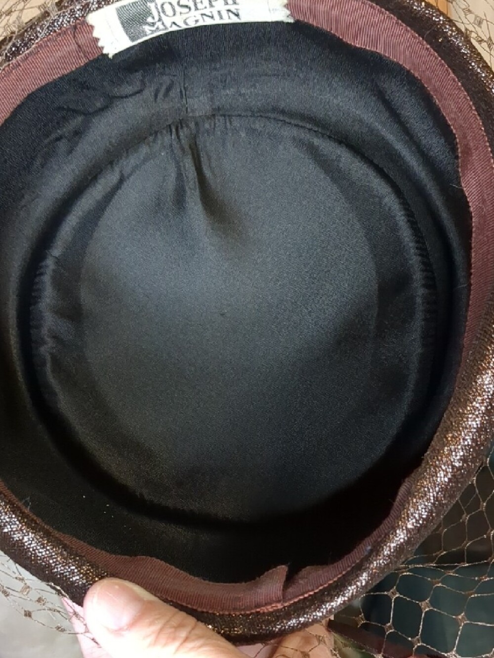 Vintage 50s Joseph Magnin Pillbox Hat Brown Netted W/ Bows Elegant Mid Century - Picture 9 of 14